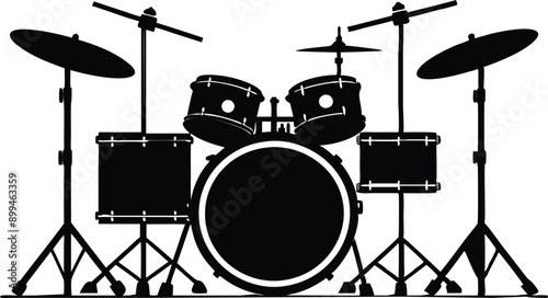  drum kit silhouette vector illustration on white background 