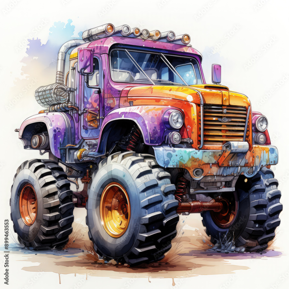 watercolor Monster Truck clipart, Generative Ai watercolor Monster Truck clipart, Generative Ai