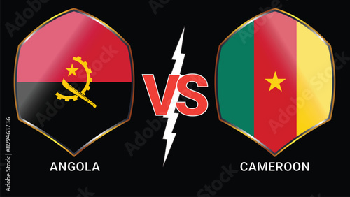 Soccer Showdown: Angola vs Cameroon with Flags Displayed on Black Background