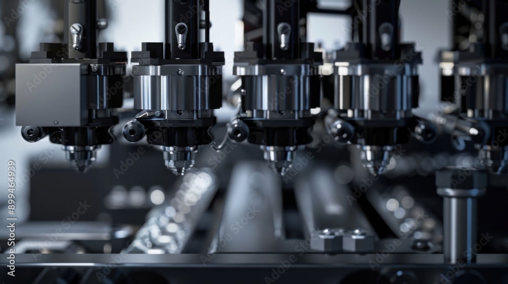 A close up of a machine with four different nozzles A close up of a machine with four different nozzles