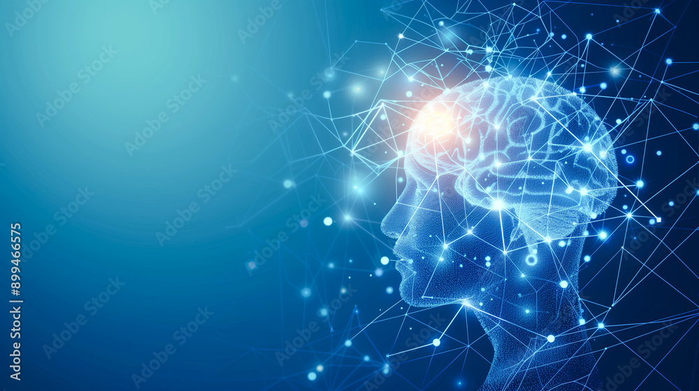 Abstract human head with neural connections and digital brain vector background Abstract human head with neural connections and digital brain vector background