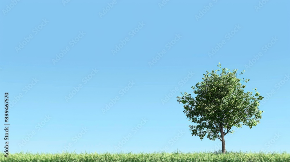 Obraz premium Background with small tree and blue sky with space for text on the side