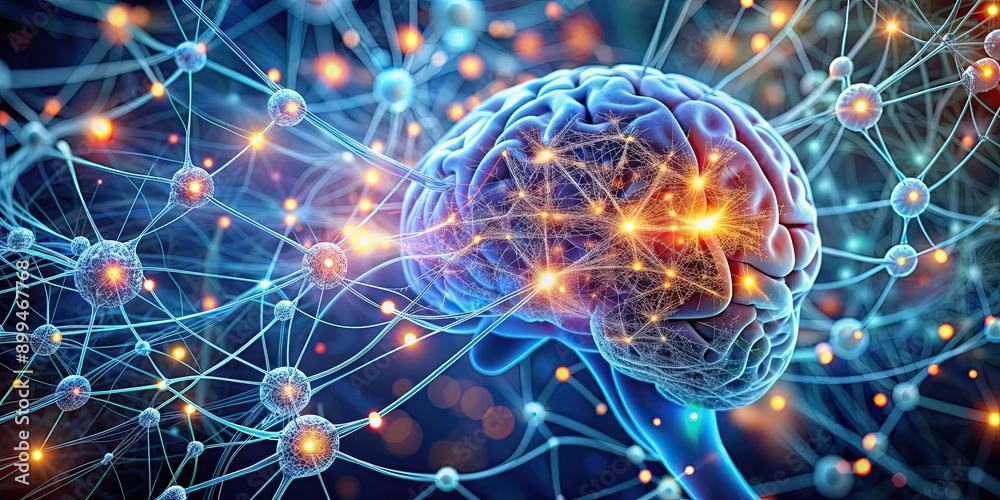 Detailed brain with intricate neural networks and synaptic connections, brain, background, neurology, anatomy Detailed brain with intricate neural networks and synaptic connections, brain, background, neurology, anatomy