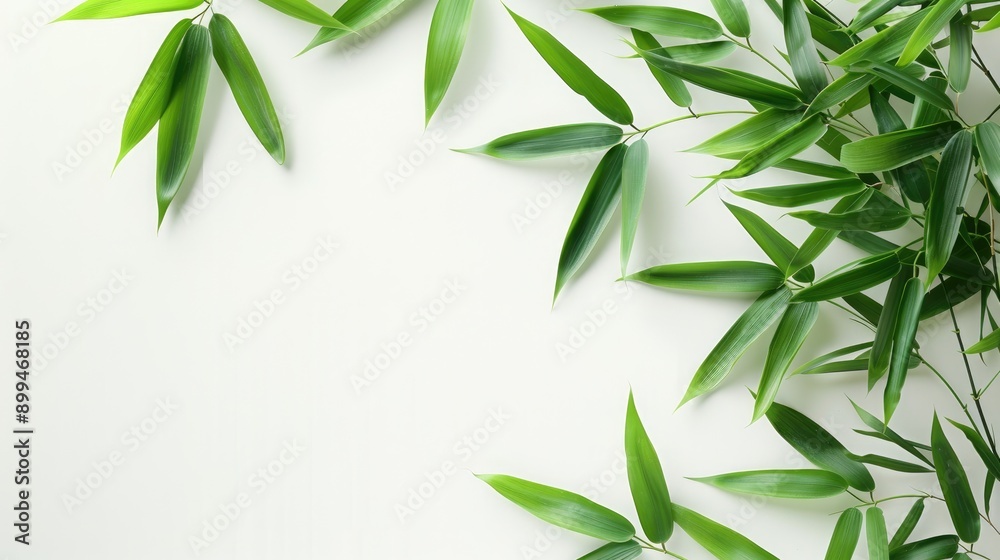 Fototapeta premium Bamboo leaves in green on a white background