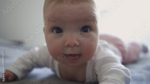 Child lying on the bed.