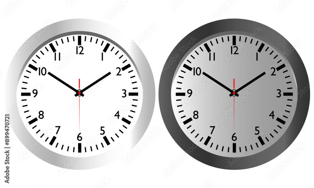 Classic round style realistic clock dials in two designs, circular wall clocks vector isolated on white or transparent background Classic round style realistic clock dials in two designs, circular wall clocks vector isolated on white or transparent background