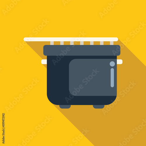 Modern multicooker with closed lid standing on yellow background, flat style
