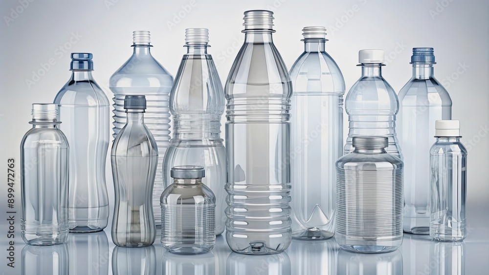 Rendering of clear plastic bottles in various styles, plastic,bottle, container, design, mockup, product, packaging, recyclable Rendering of clear plastic bottles in various styles, plastic,bottle, container, design, mockup, product, packaging, recyclable