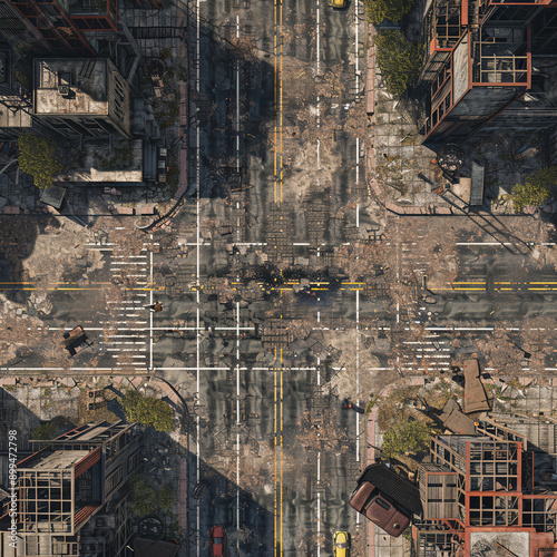 Post Apocalyptic  Battle Map  for RPG ,Map for Dungeons and Dragons,DnD map, Tabletop Role-Playing Games, Adventure Game Background, Top-Down View