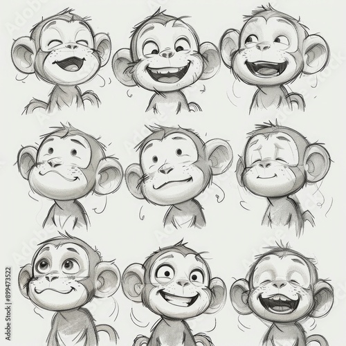 Nine Monkey Expressions - Cute Cartoon Character