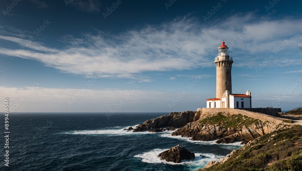 Punta Nariga lighthouse in Spain's Galicia, iconic seaside view. High contrast Punta Nariga lighthouse in Spain's Galicia, iconic seaside view. High contrast