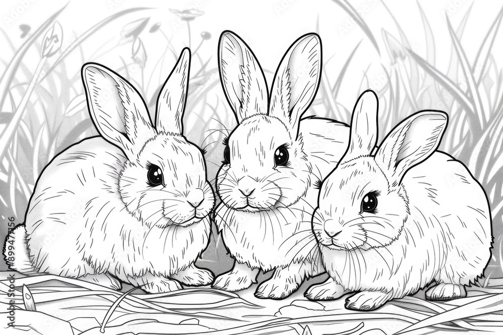 Coloring page more or less picture of cute rabbit line art set ...