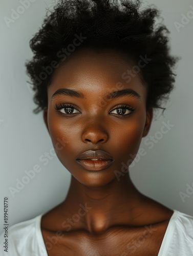 A woman with a dark complexion and a white shirt