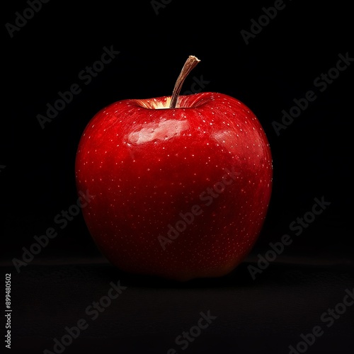 one red apple on black background