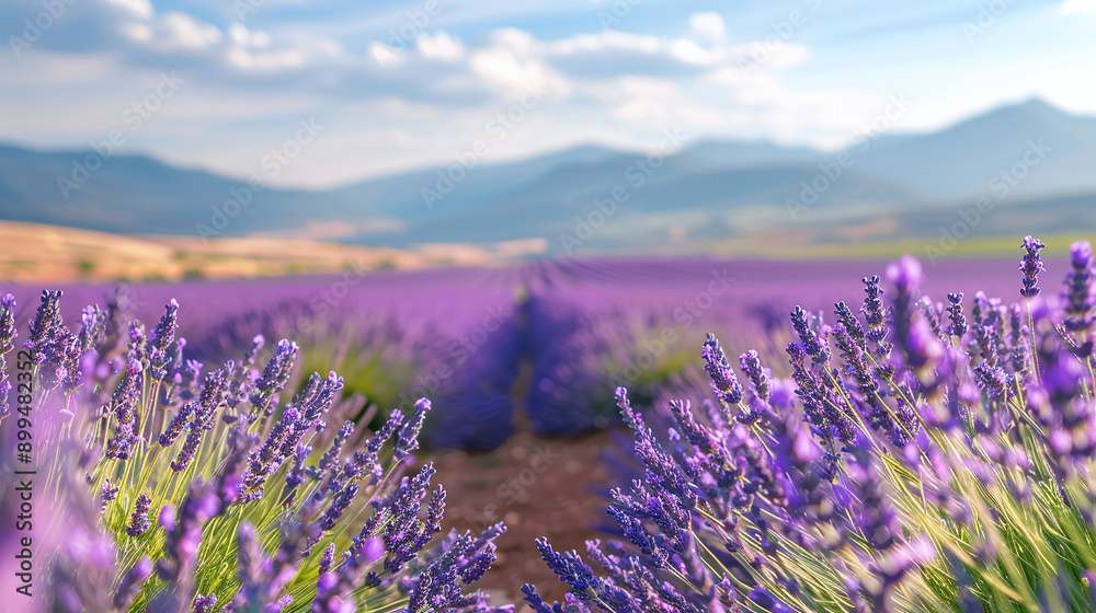 Fototapeta premium Beautiful lavender field against the backdrop of mountains