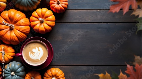 Wallpaper Mural Autumn background with pumpkins and a cup of coffee to create an autumn mood Torontodigital.ca