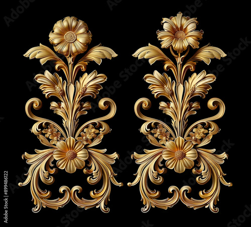 Gold flowers isolated on bl...