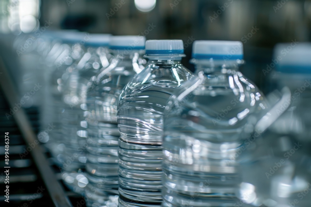 Plastic bottle or tank for drinking water in production line of factory. Process of filling water into plastic bottles to bring out to consumers. gallon drink water manufacturing Plastic bottle or tank for drinking water in production line of factory. Process of filling water into plastic bottles to bring out to consumers. gallon drink water manufacturing
