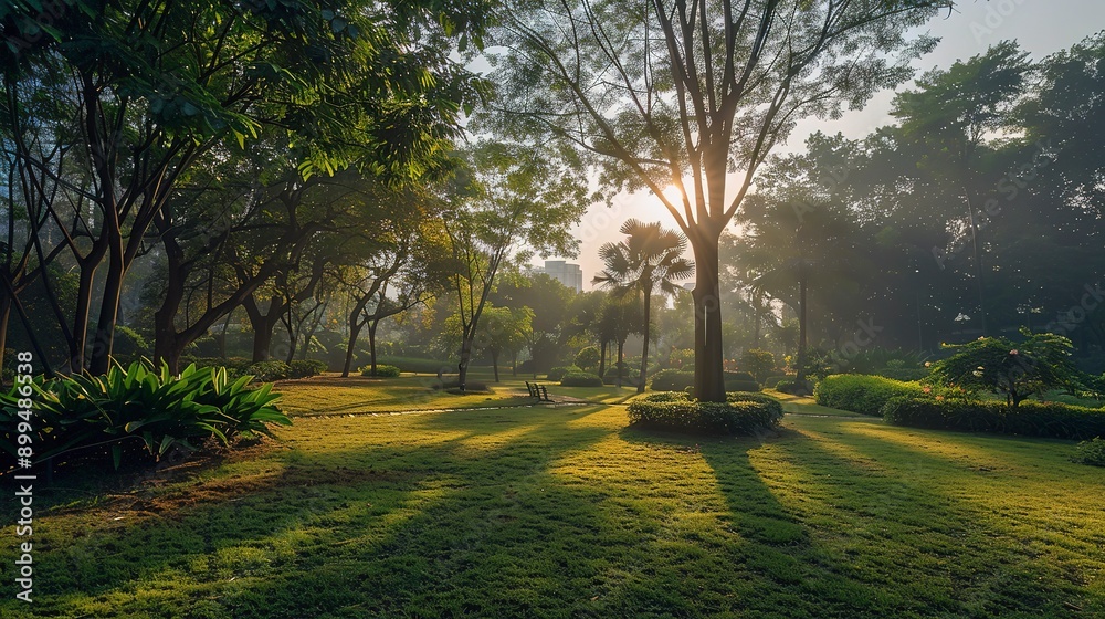 I enjoyed the peaceful atmosphere of the urban park with sunrise and lush greenery in the morning city park. I enjoyed the peaceful atmosphere of the urban park with sunrise and lush greenery in the morning city park.