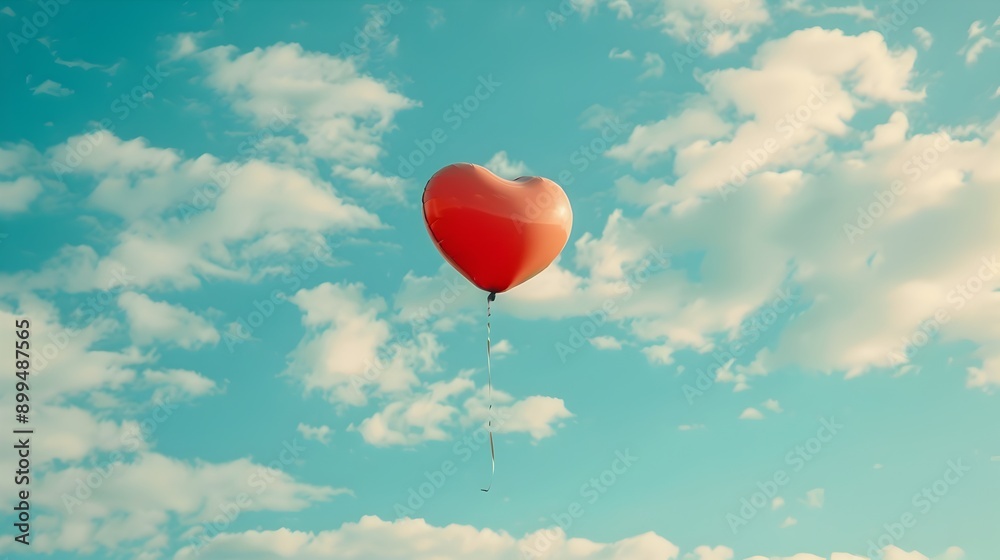 Heart Shaped Balloon Floating Amidst Soft Pastel Clouds Whimsical and Romantic Love Concept Heart Shaped Balloon Floating Amidst Soft Pastel Clouds Whimsical and Romantic Love Concept
