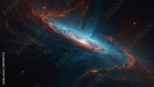 A magnificent nebula casting a shadow over a distant black hole