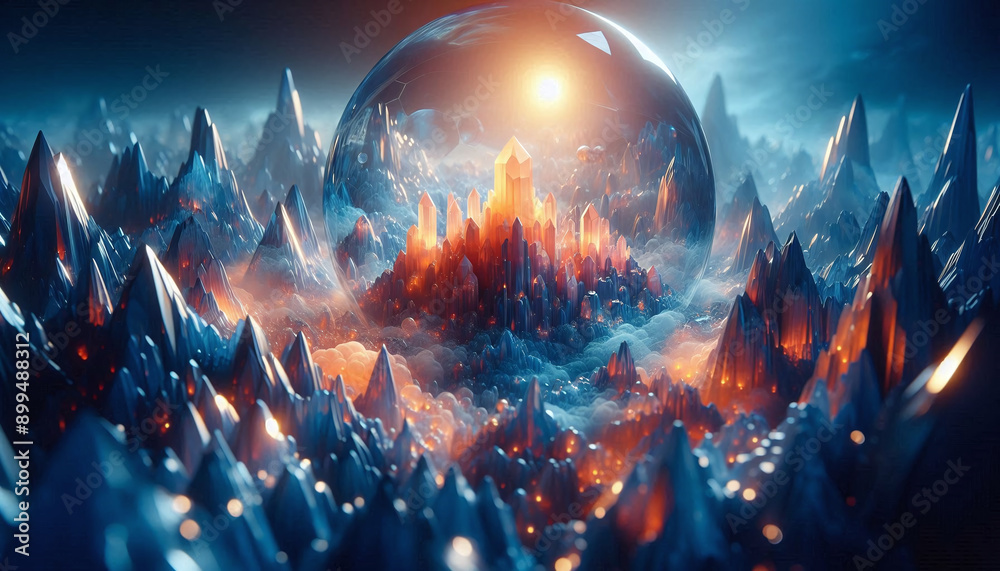 Obraz premium Crystal in a blue and orange world