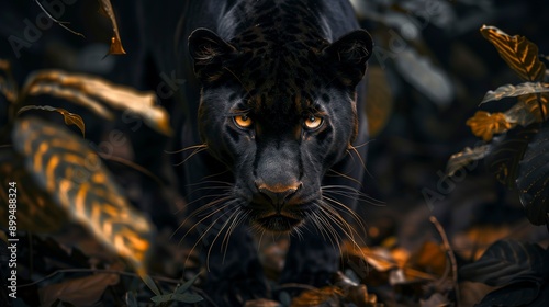 Majestic front view of a wild panther, captivating wildlife photography showcasing nature s power.  photo