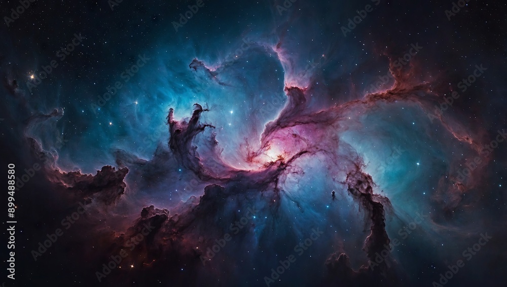 Fototapeta premium Dreamy nebula blending with a galaxy in the background