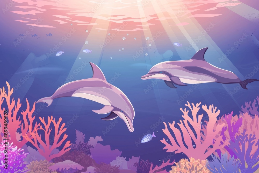 Fototapeta premium The Balaenoptera omurai, a little-known rorqual, breathes and feeds on planktonic organisms in the South Pacific Ocean.. Beautiful simple AI generated image in 4K, unique.