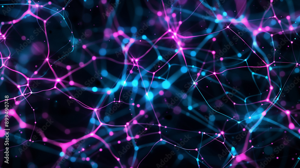 Obraz premium A colorful image of a network of blue and purple lines. Concept of complexity and interconnectedness, as the lines seem to be constantly moving and intertwining