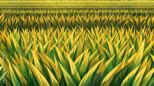 seamless pattern of golden green waves of crops swaying in field