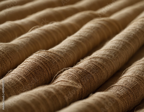 Rows of Natural Linen Yarn Spools in Neutral Beige for Weaving