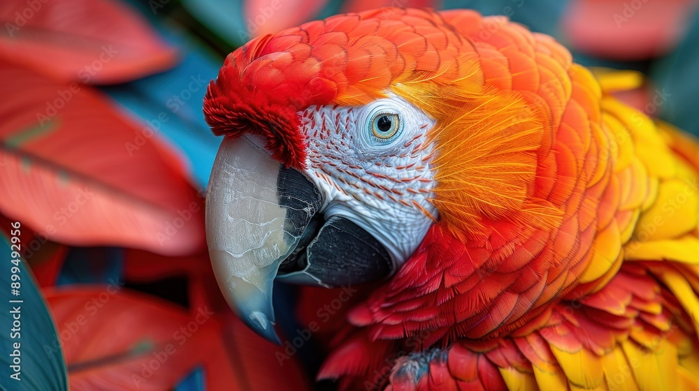 Fototapeta premium Close Up of Scarlet Macaw's Head and Feathers.
