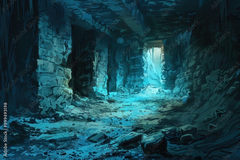 Mysterious Underground Cavern with Glowing Crystals Mysterious Underground Cavern with Glowing Crystals