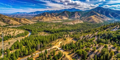 Aerial view of Thurman Flats in San Bernardino National Forest, Mill Creek, Yucaipa, Redlands, California photo