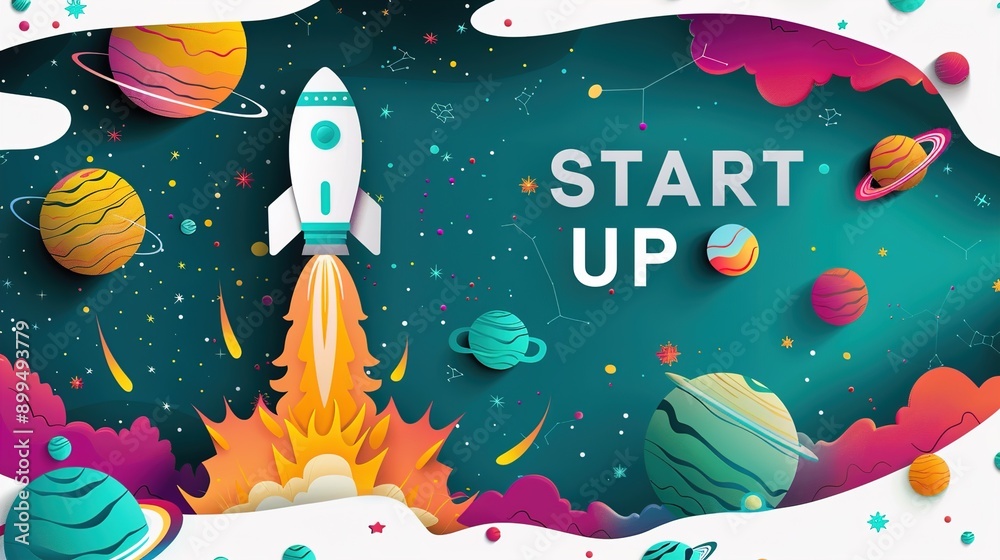 A rocket travelling through the planets, start up concept, design banner template, paper illustration, and 3d paper. A rocket travelling through the planets, start up concept, design banner template, paper illustration, and 3d paper.