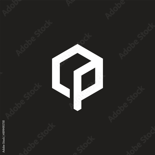 letter op cube 3d flat hexagon logo vector