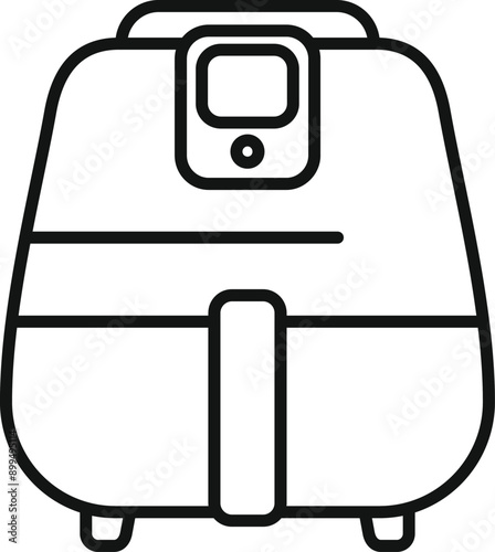 Line drawing of a modern air fryer machine for quickly preparing food, isolated on a white background