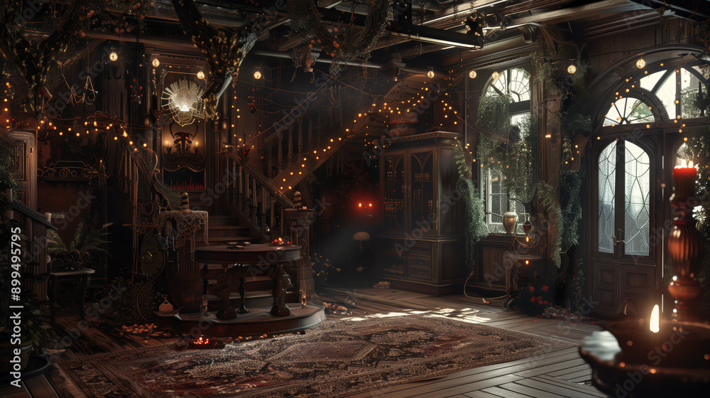 Obraz premium Halloween decorated dark room in scary horror style