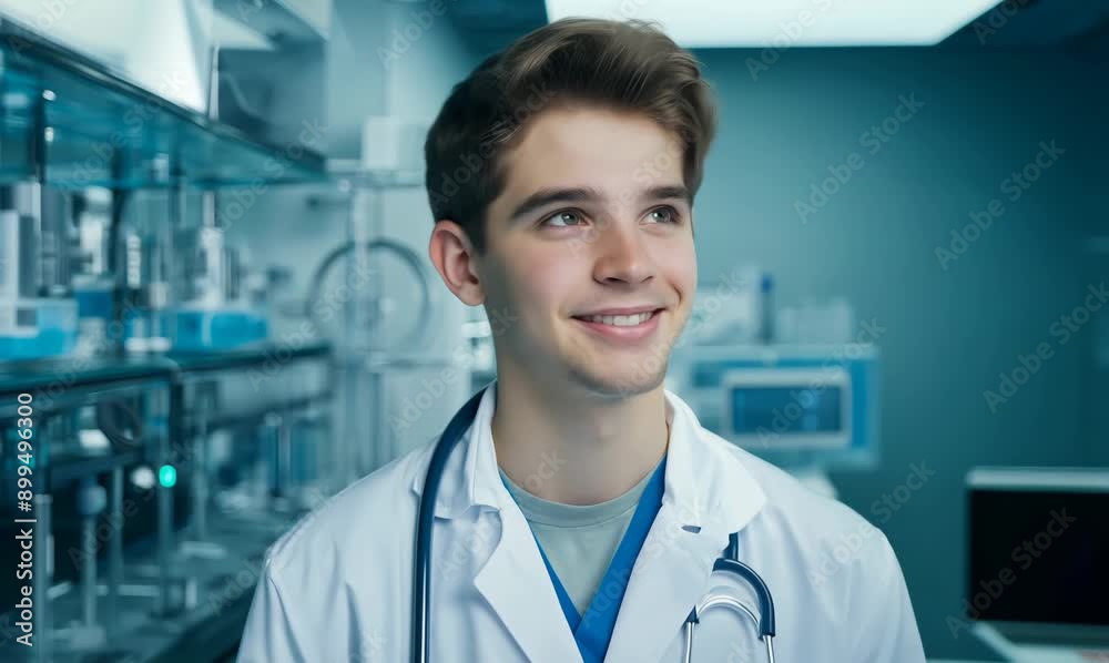 Portrait of a young male doctor smiling at the camera in a hospital Portrait of a young male doctor smiling at the camera in a hospital