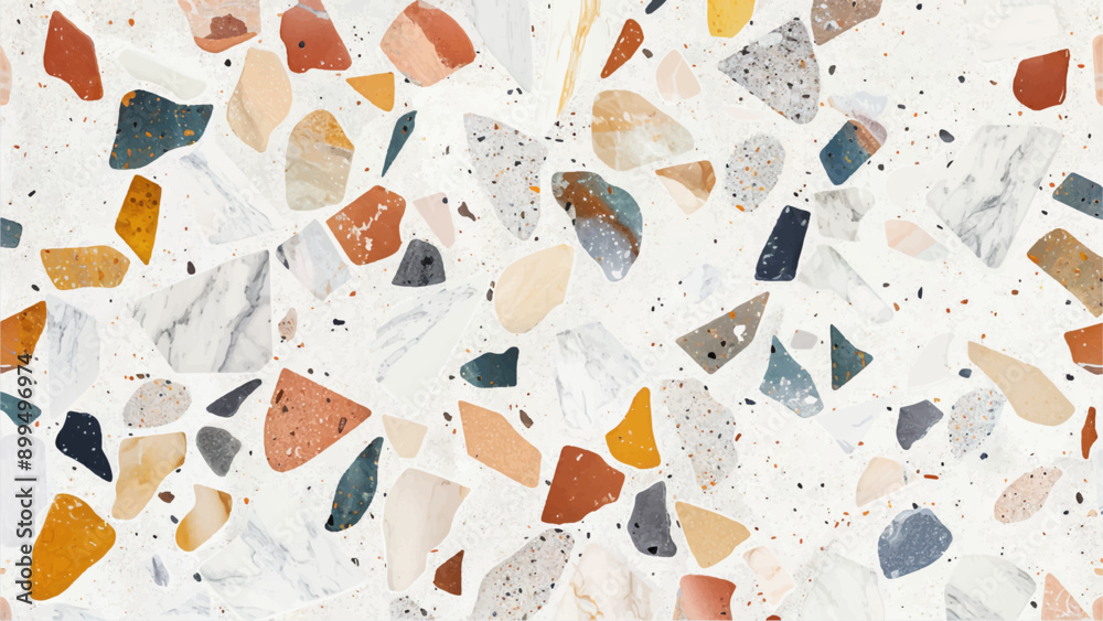 White and green marble glass background. Small parts of granite and quartz rocks and sprinkles mixed. A colorful and abstract painting of a flower with many different colors White and green marble glass background. Small parts of granite and quartz rocks and sprinkles mixed. A colorful and abstract painting of a flower with many different colors