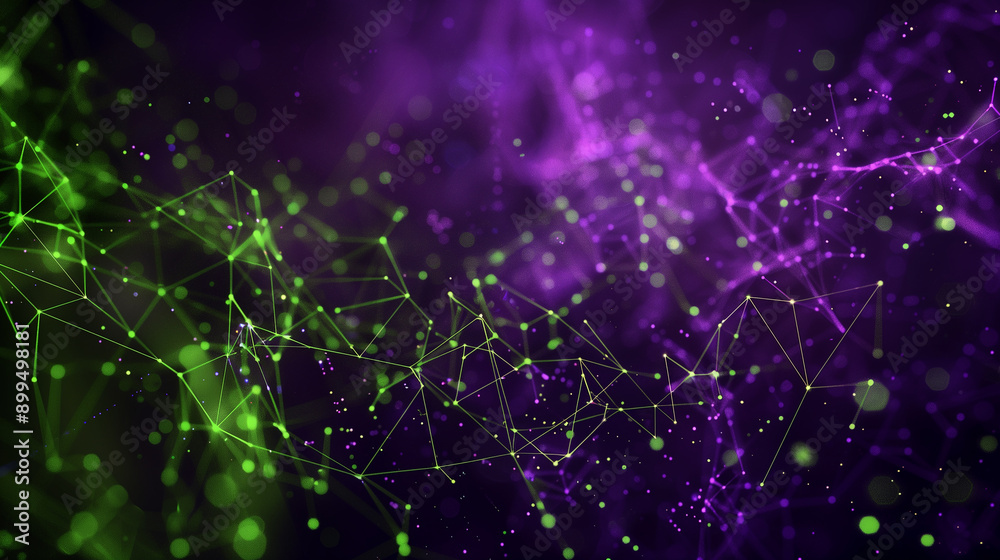 Obraz premium A purple and green background with many dots and lines