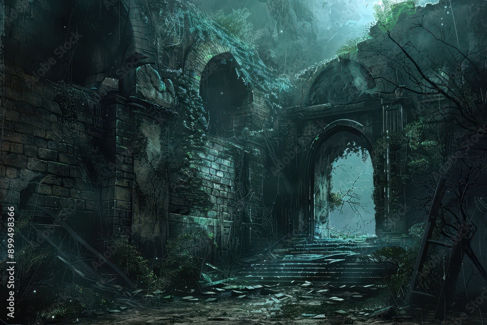 Ancient moss covered ruins of a forgotten temple in the middle of a dense jungle Ancient moss covered ruins of a forgotten temple in the middle of a dense jungle