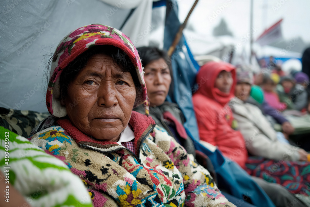 Displaced families and individuals staying in temporary community shelters after losing their homes to the volcano, receiving aid and support, highlighting resilience and adaptation