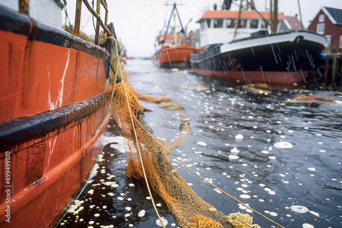 Wallpaper Mural Fishing boats and nets contaminated with oil, with fishermen facing challenges in their daily work, illustrating the economic impact on local communities Torontodigital.ca
