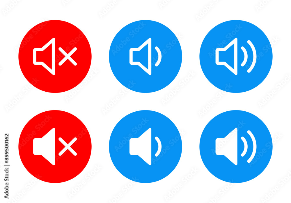 Mute and volume speaker icon in flat style. Sound level sign symbol Mute and volume speaker icon in flat style. Sound level sign symbol