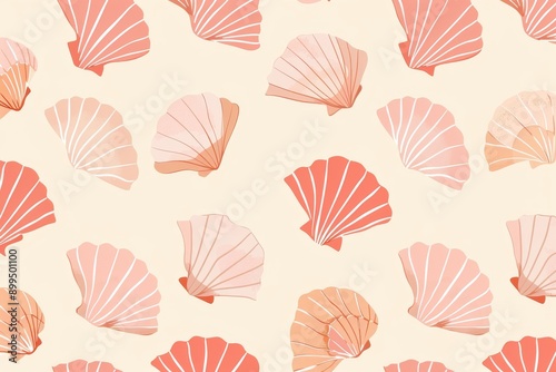 A seamless pattern with colorful seashells, their intricate designs rendered in soft pastel hues against an off-white background. Beautiful simple AI generated image in 4K, unique.