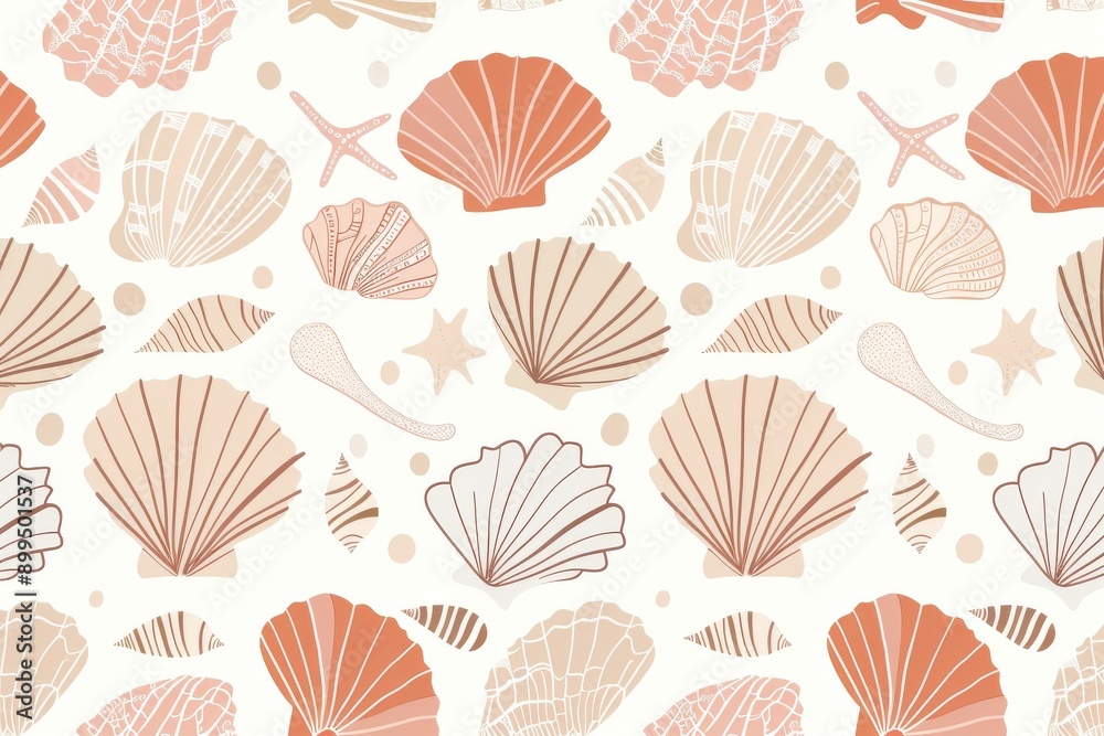 Hand drawn vector illustrations - seamless pattern of seashells. Marine background.. Beautiful simple AI generated image in 4K, unique. Hand drawn vector illustrations - seamless pattern of seashells. Marine background.. Beautiful simple AI generated image in 4K, unique.