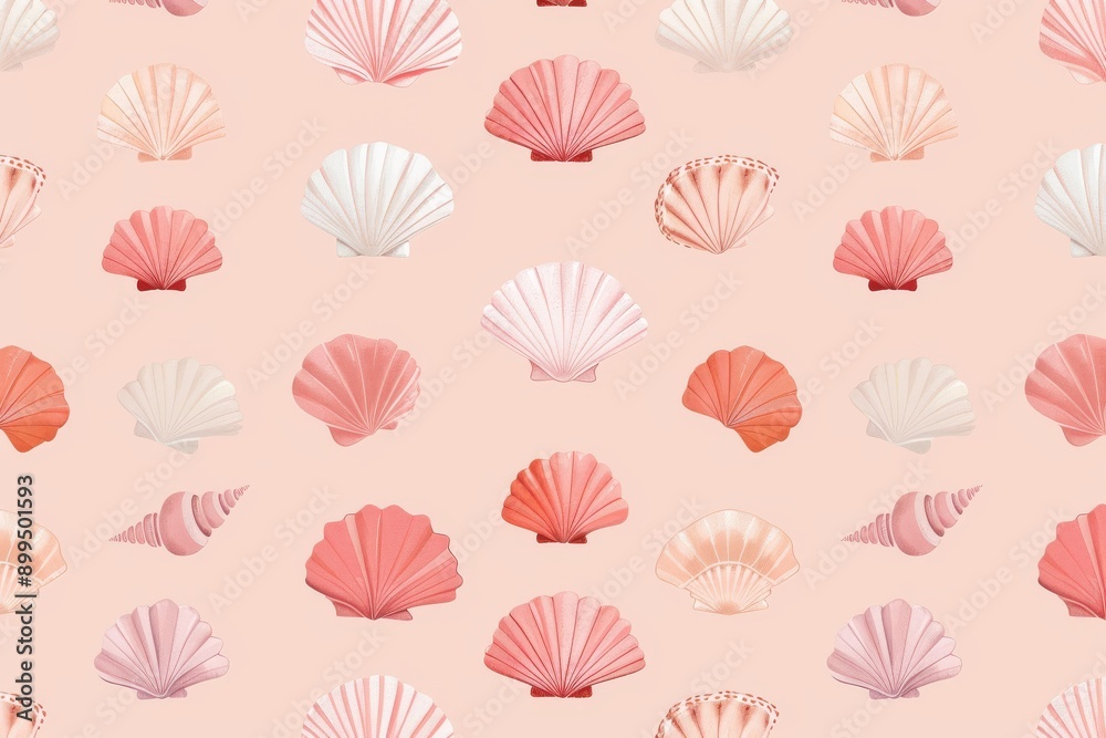 A seamless pattern with colorful seashells, their intricate designs rendered in soft pastel hues against an off-white background. Beautiful simple AI generated image in 4K, unique. A seamless pattern with colorful seashells, their intricate designs rendered in soft pastel hues against an off-white background. Beautiful simple AI generated image in 4K, unique.