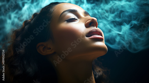 A close-up of a person taking slow, deliberate breaths, illustrating the practice of mindful breathing for stress reduction and mental clarity.